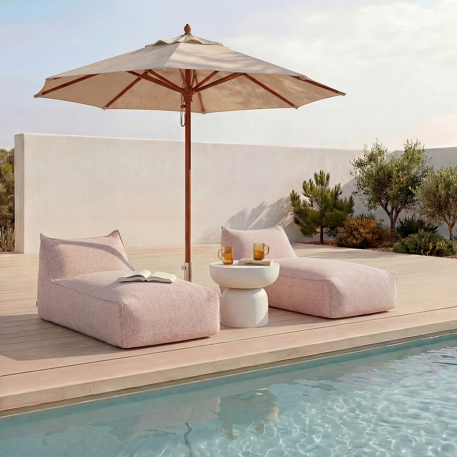 Lettino prendisole in tessuto impermeabile - Rosa argilla - 1