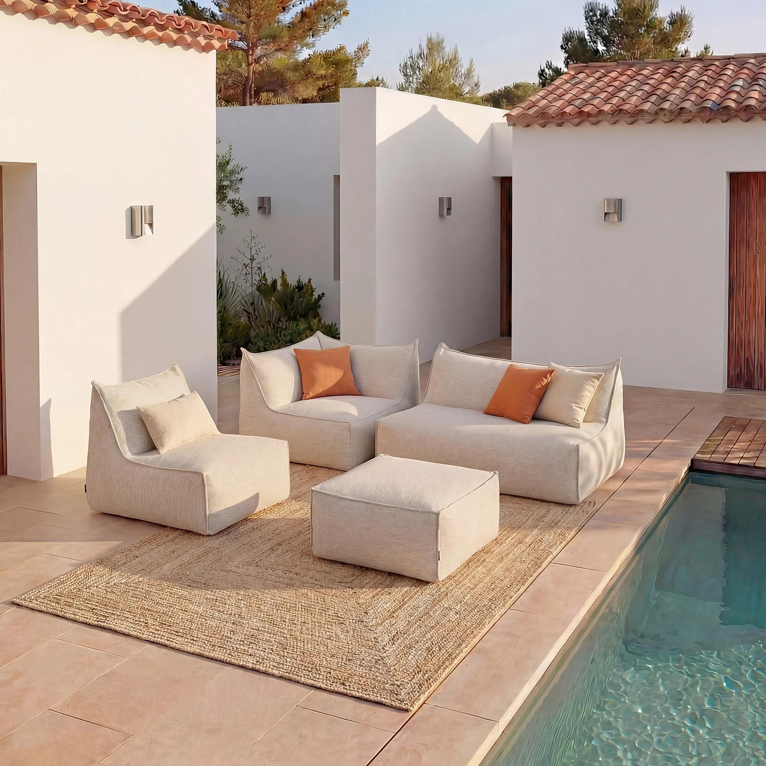 Pouf da giardino in tessuto impermeabile - Crema - 1