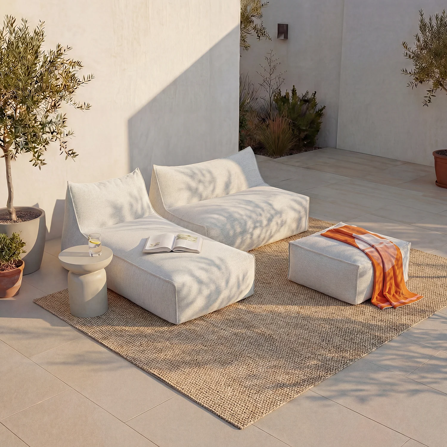 Pouf da giardino in tessuto impermeabile - Crema - 6