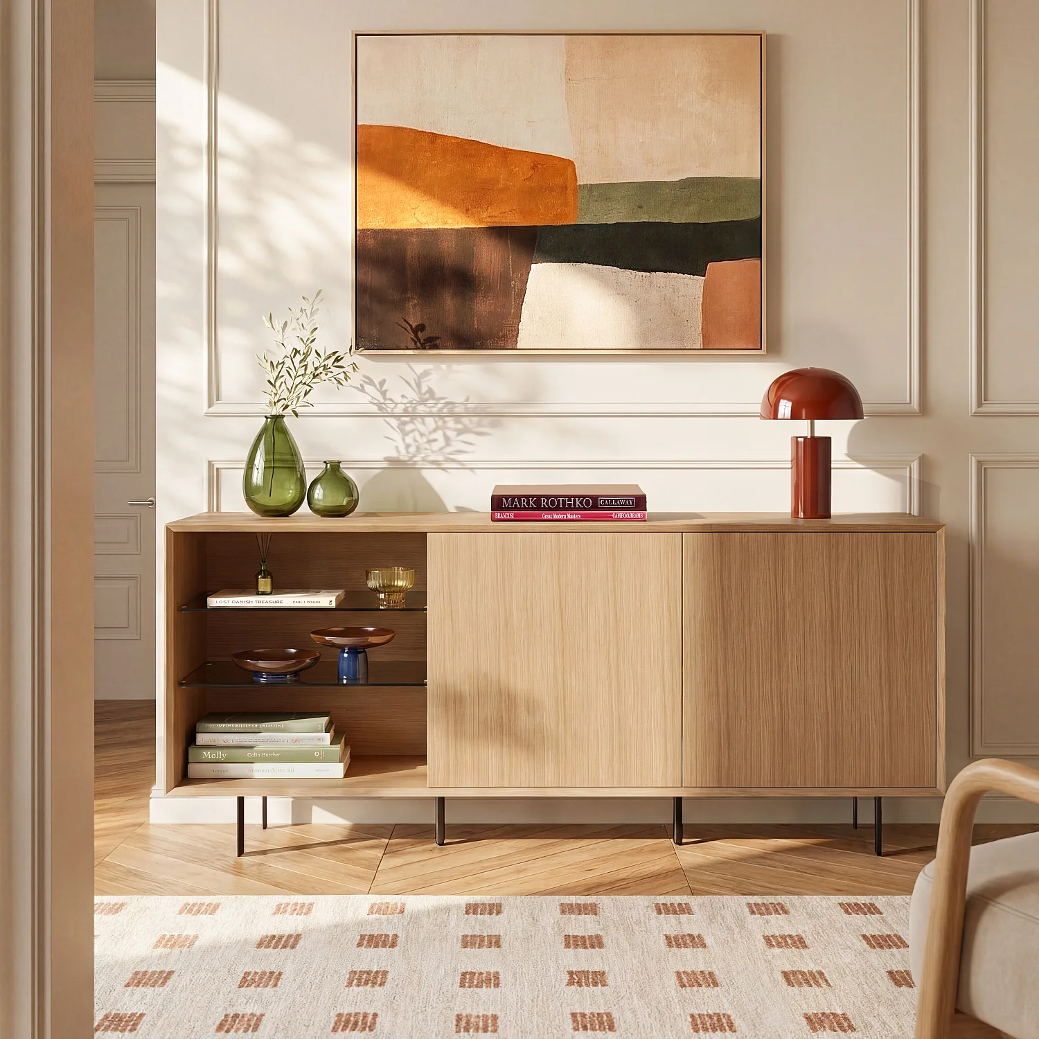 Buffet bas 2 portes en chêne et pieds en métal - Naturel - 1