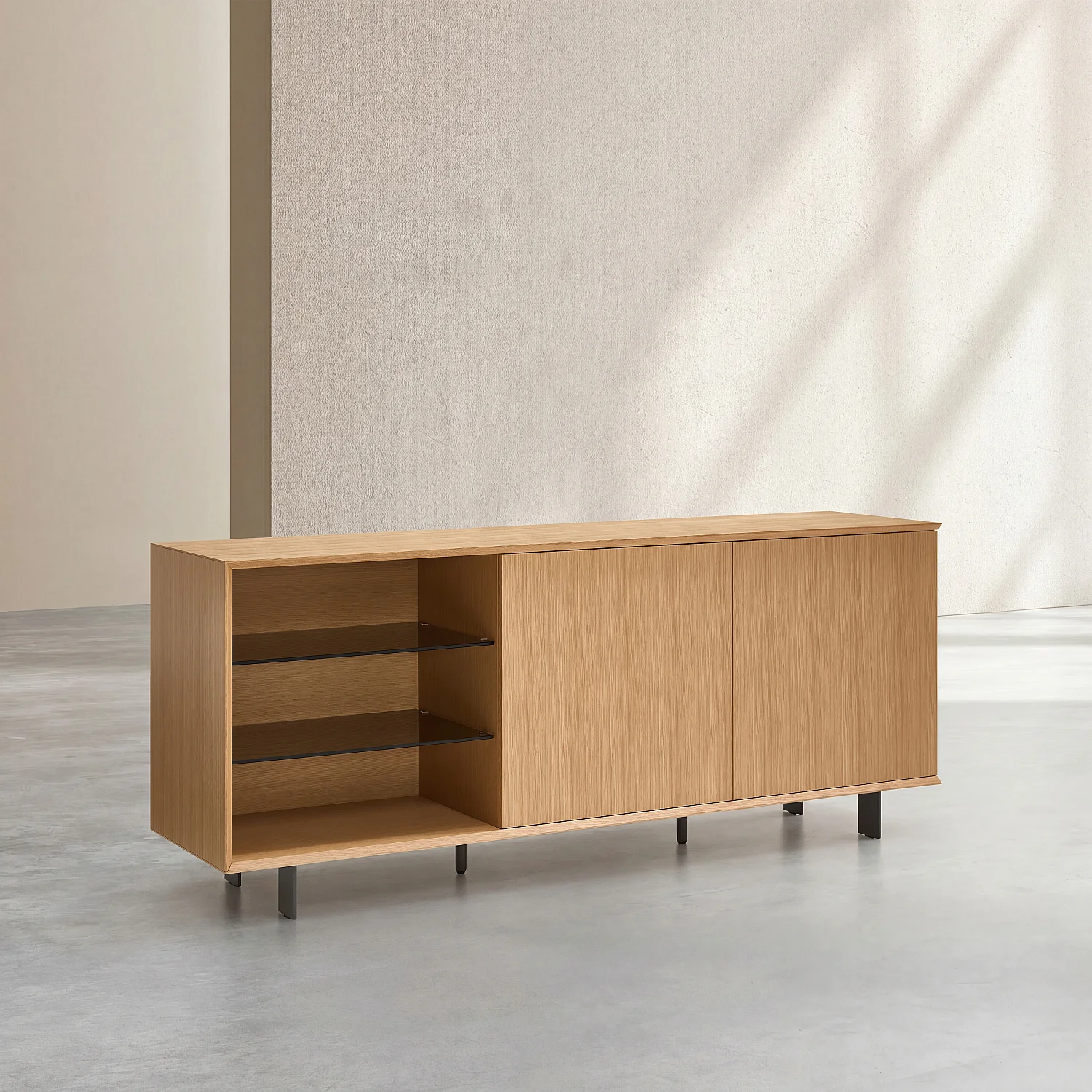 Buffet bas 2 portes en chêne et pieds en métal - Naturel - 5