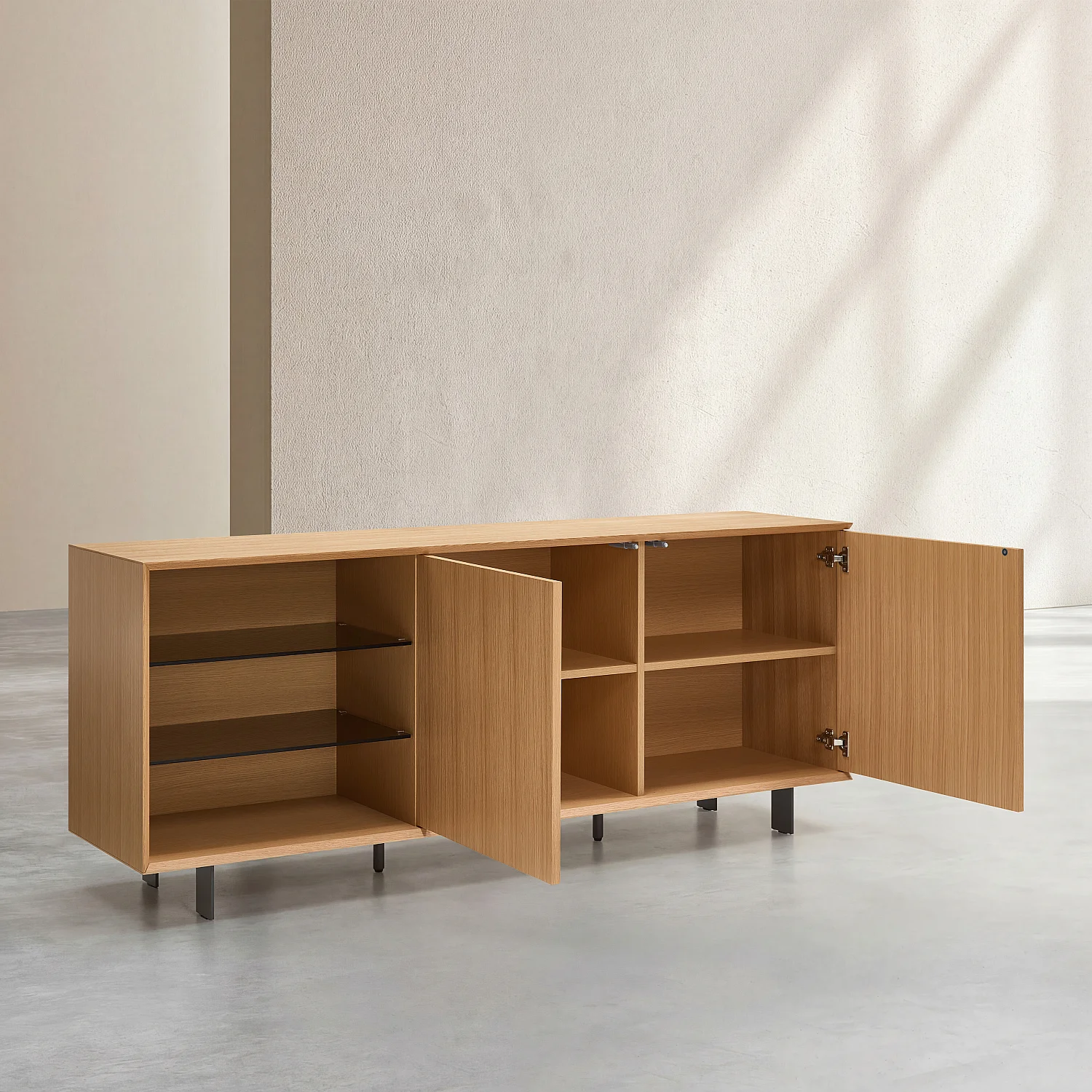 Buffet bas 2 portes en chêne et pieds en métal - Naturel - 3