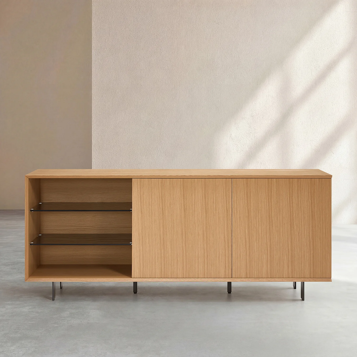 Buffet bas 2 portes en chêne et pieds en métal - Naturel - 2