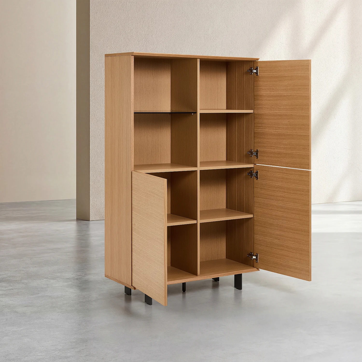 Buffet haut 3 portes en chêne et pieds en métal - Naturel - 3