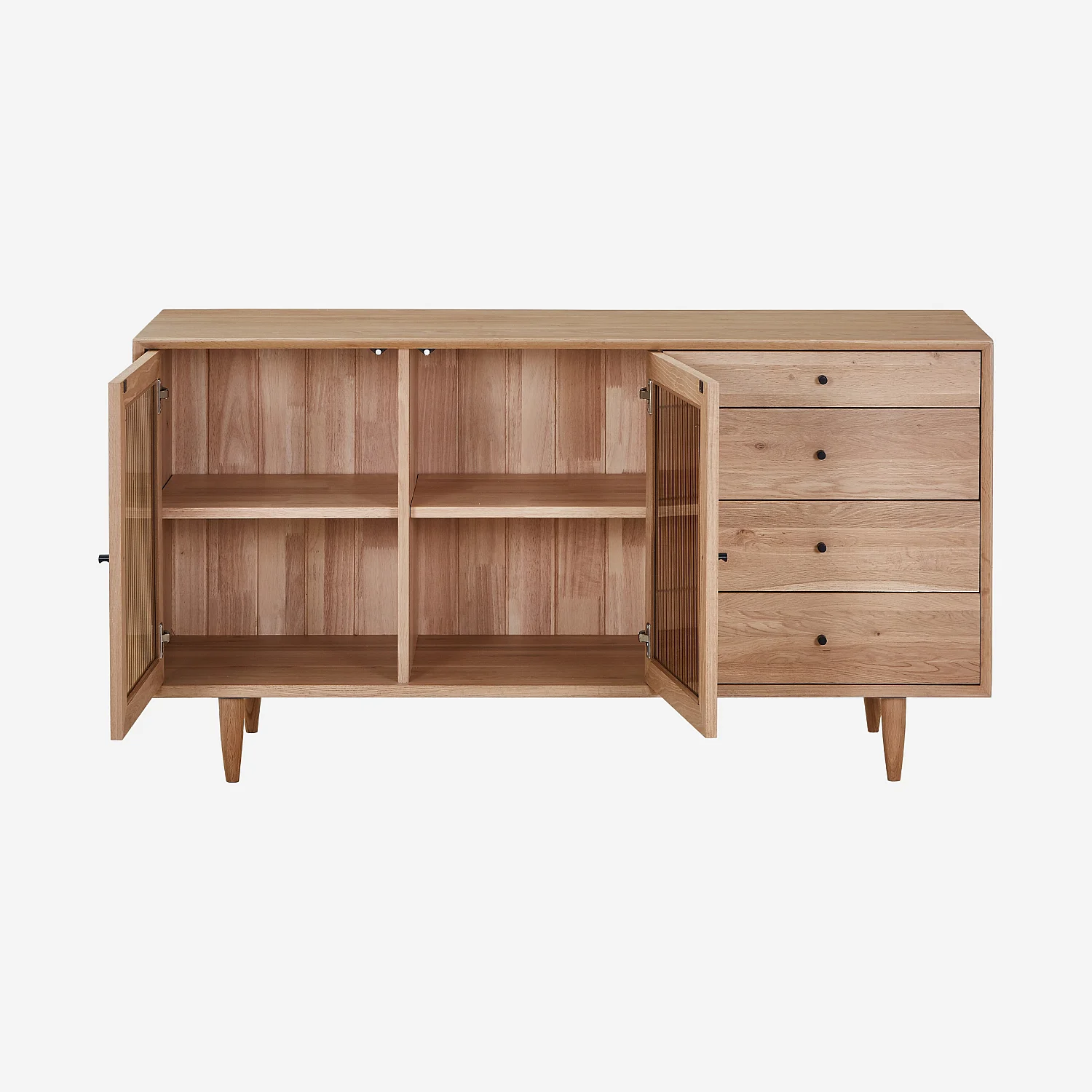 Sideboard mit 2 Glastüren und 4 Schubladen aus massiver Eiche - Natur - 5