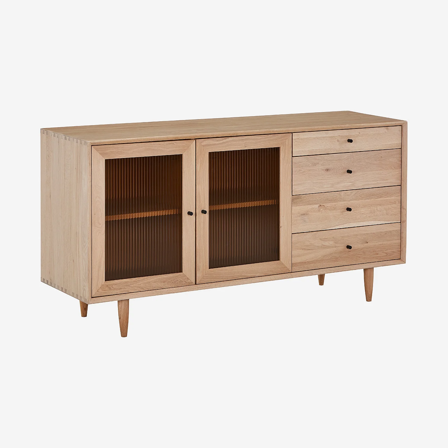 Sideboard mit 2 Glastüren und 4 Schubladen aus massiver Eiche - Natur - 3