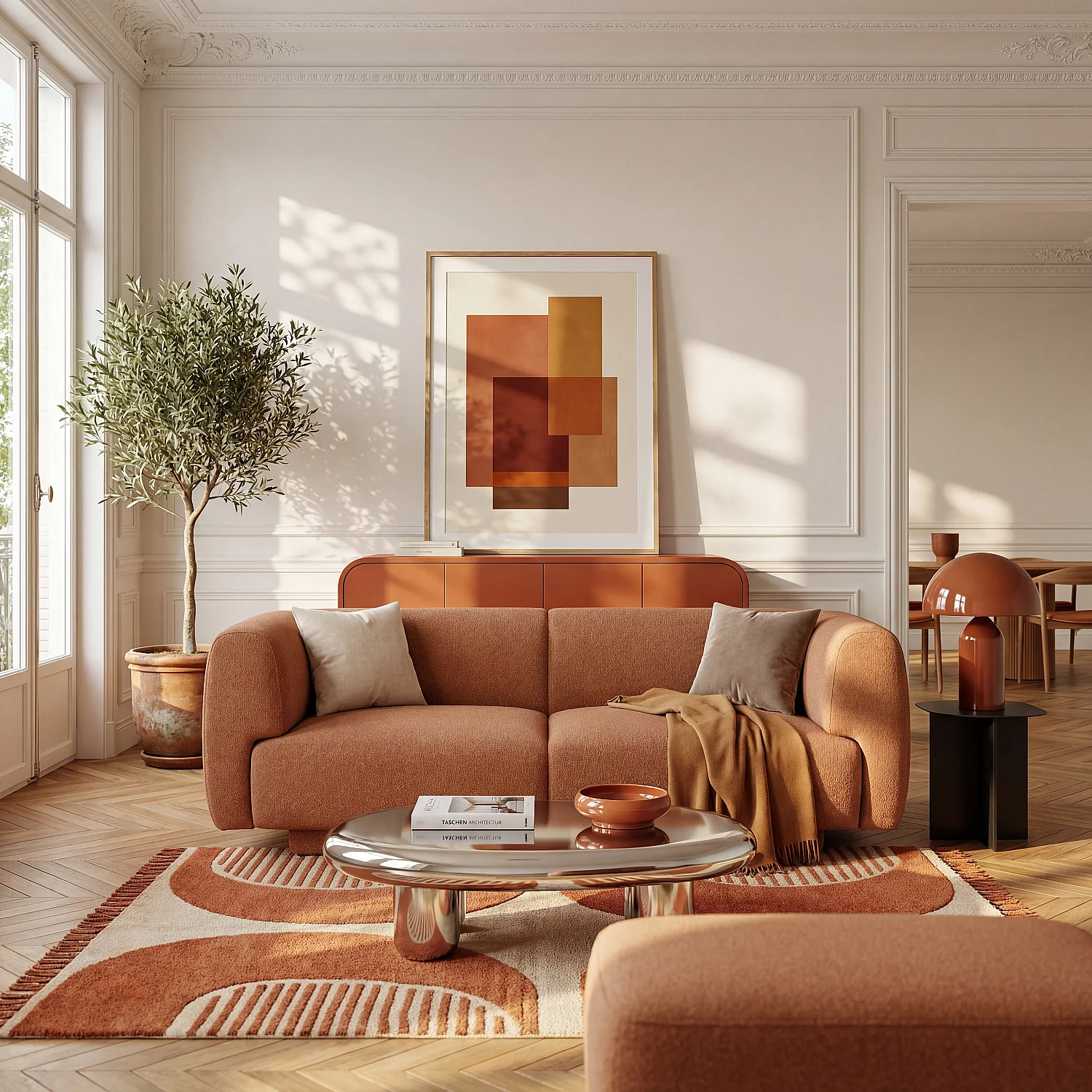 Sofa 3-Sitzer aus strukturiertem Stoff - Terrakotta - Design by Federica Francini - 1