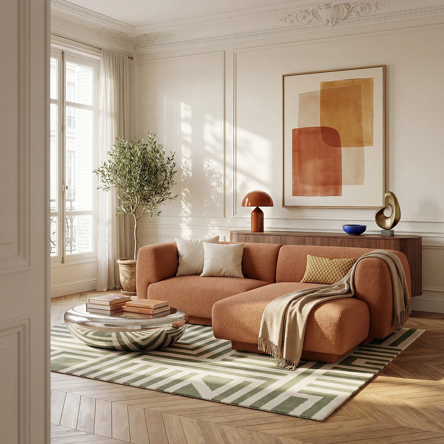 Ecksofa aus strukturiertem Stoff - Ecke rechts - Terrakotta - Design by Federica Francini - 1