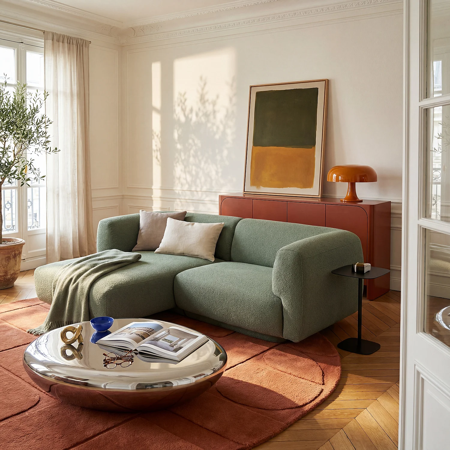 Canapé d'angle gauche en tissu texturé - Vert sapin - Design by Federica Francini - 1