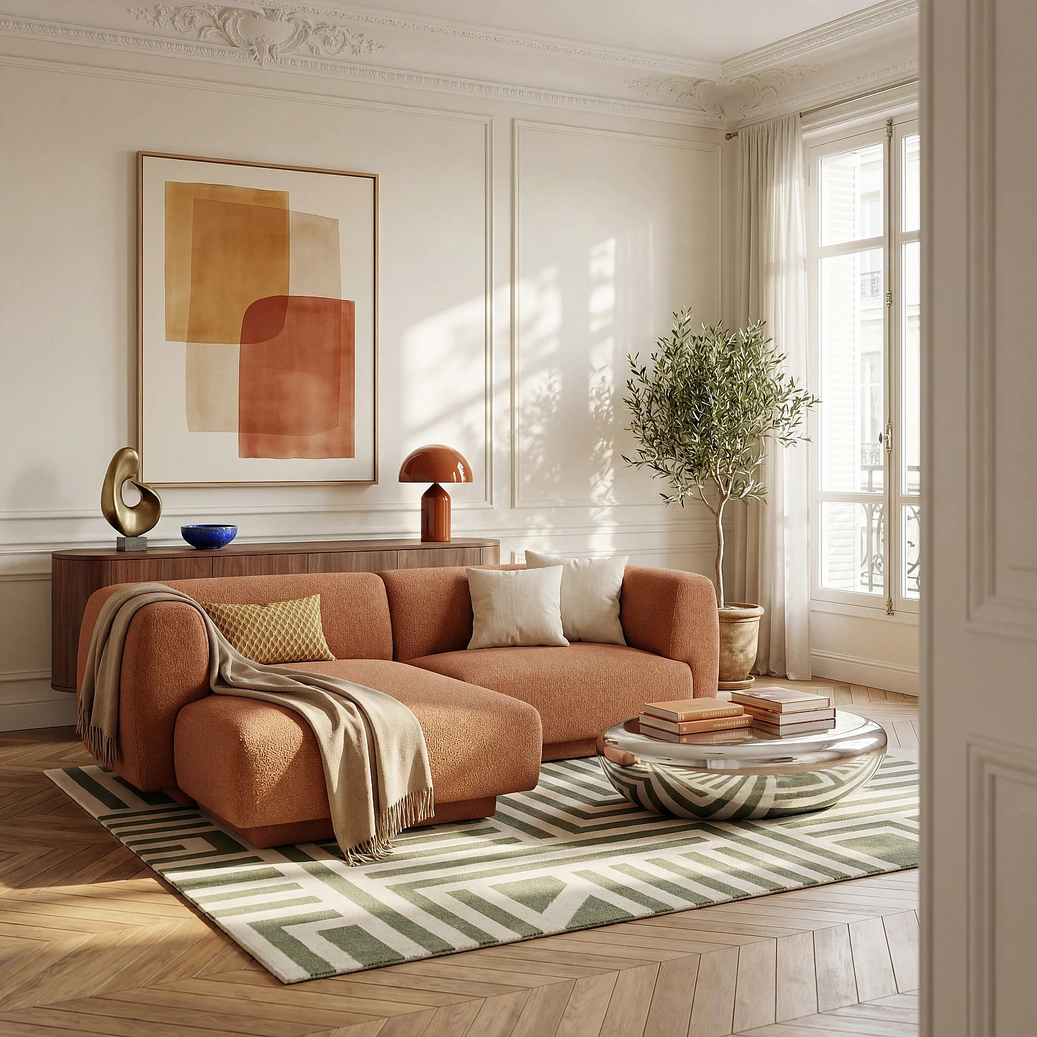 Ecksofa aus strukturiertem Stoff - Ecke links - Terrakotta - Design by Federica Francini - 1