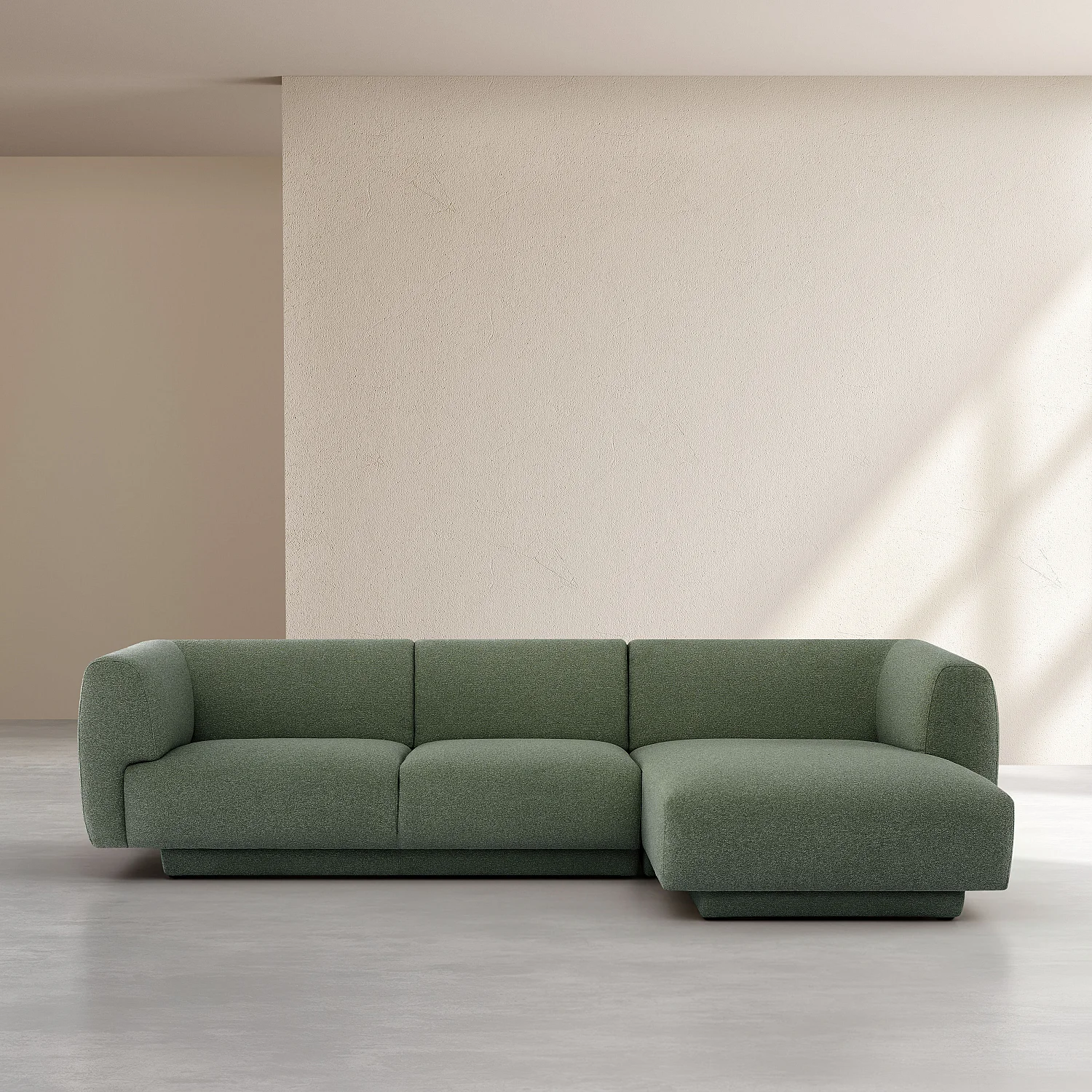 Grande divano angolare destro in tessuto testurizzato - Verde abete - Design by Federica Francini - 1