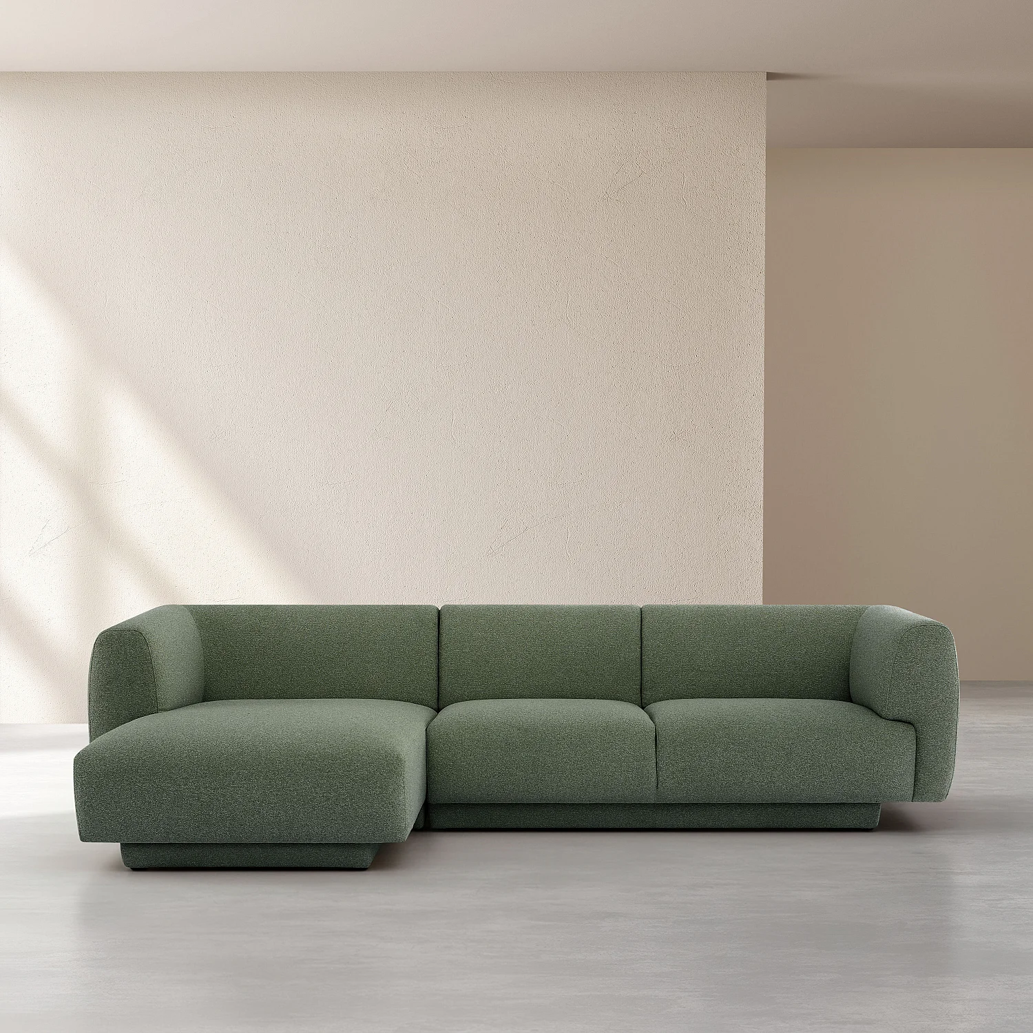 Grande divano angolare sinistro in tessuto testurizzato - Verde abete - Design by Federica Francini - 1