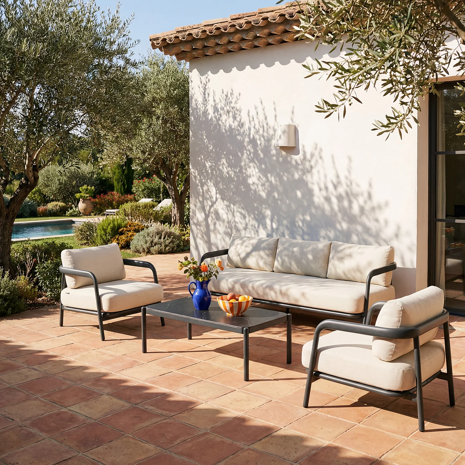 Fauteuil de jardin en aluminium et tissu tissé déperlant - Beige mélangé et gris anthracite - 3