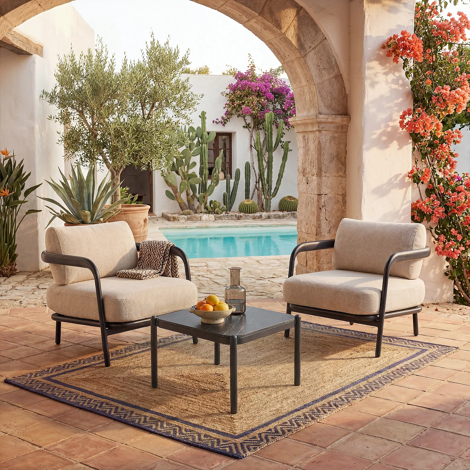 Fauteuil de jardin en aluminium et tissu tissé déperlant - Beige mélangé et gris anthracite - 1