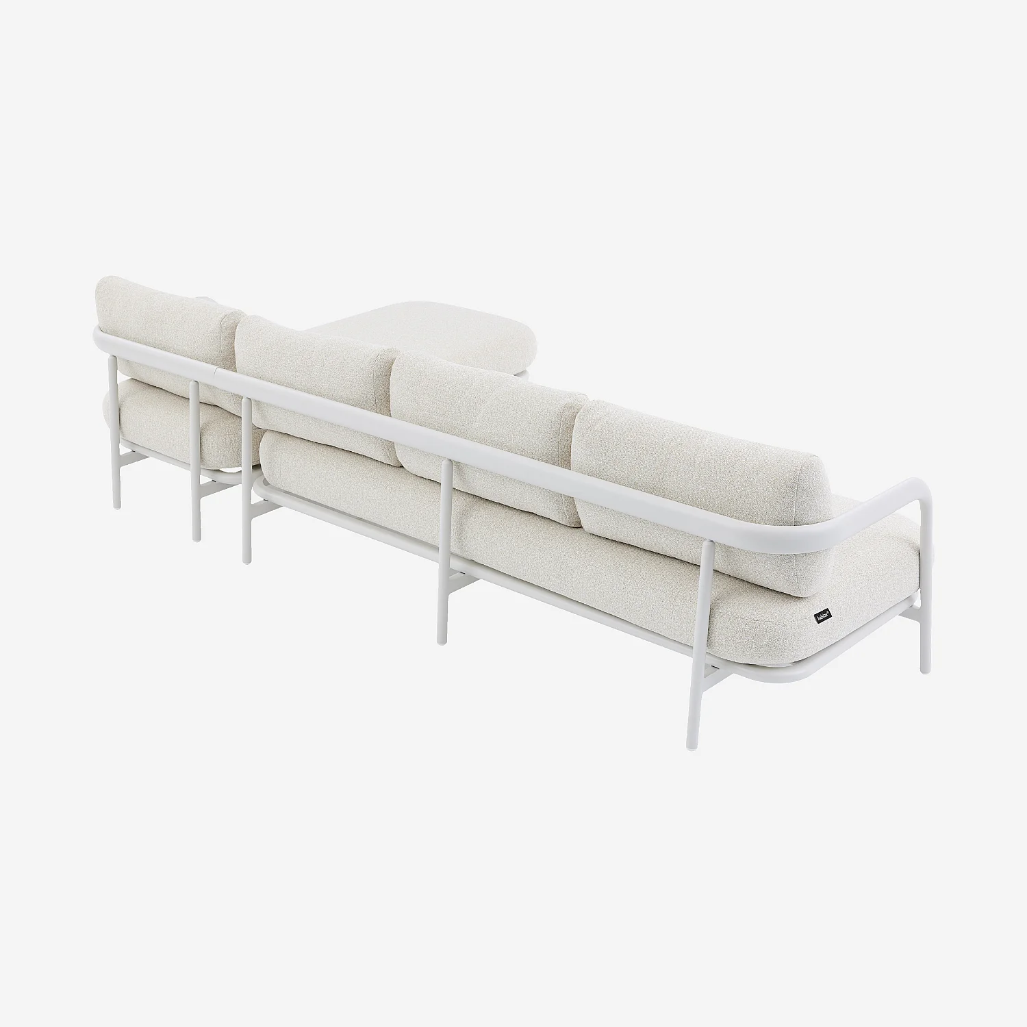 Canapé d'angle droit de jardin en aluminium et tissu texturé déperlant - Crème et blanc cassé - 5