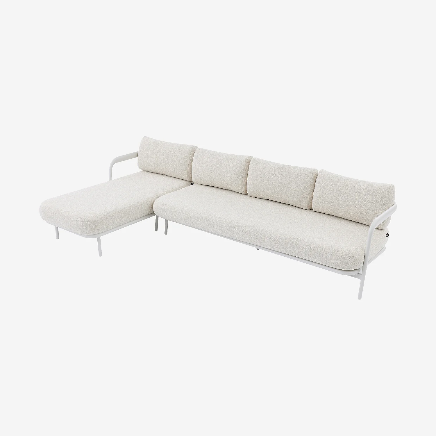 Canapé d'angle gauche de jardin en aluminium et tissu texturé déperlant - Crème et blanc cassé - 3