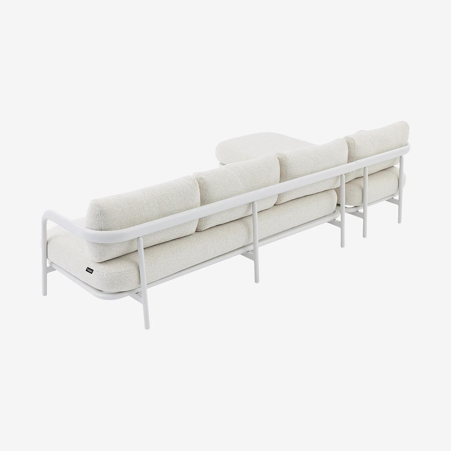 Canapé d'angle gauche de jardin en aluminium et tissu texturé déperlant - Crème et blanc cassé - 5