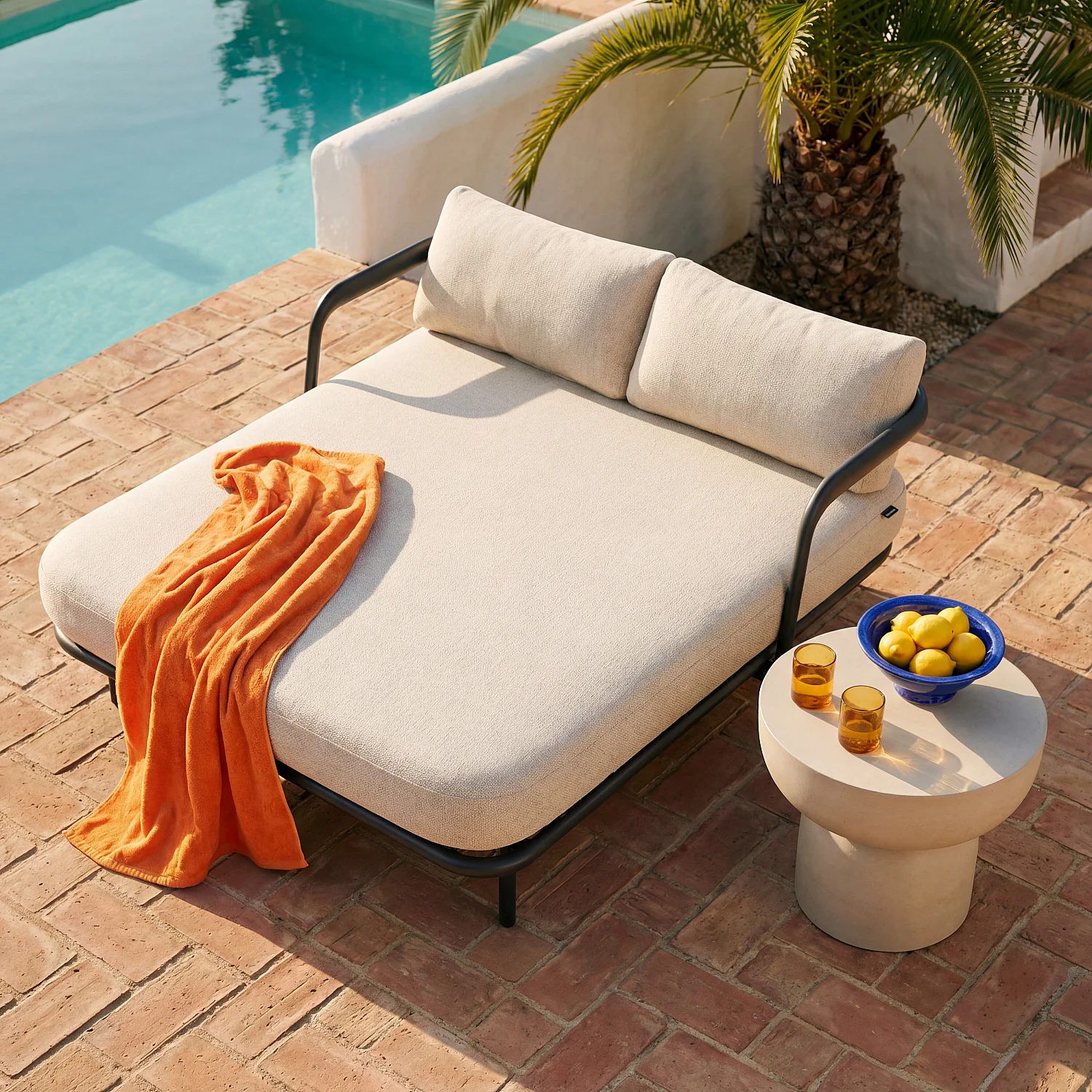 Bain de soleil double en aluminium et tissu tissé déperlant - Beige mélangé et gris anthracite - 1