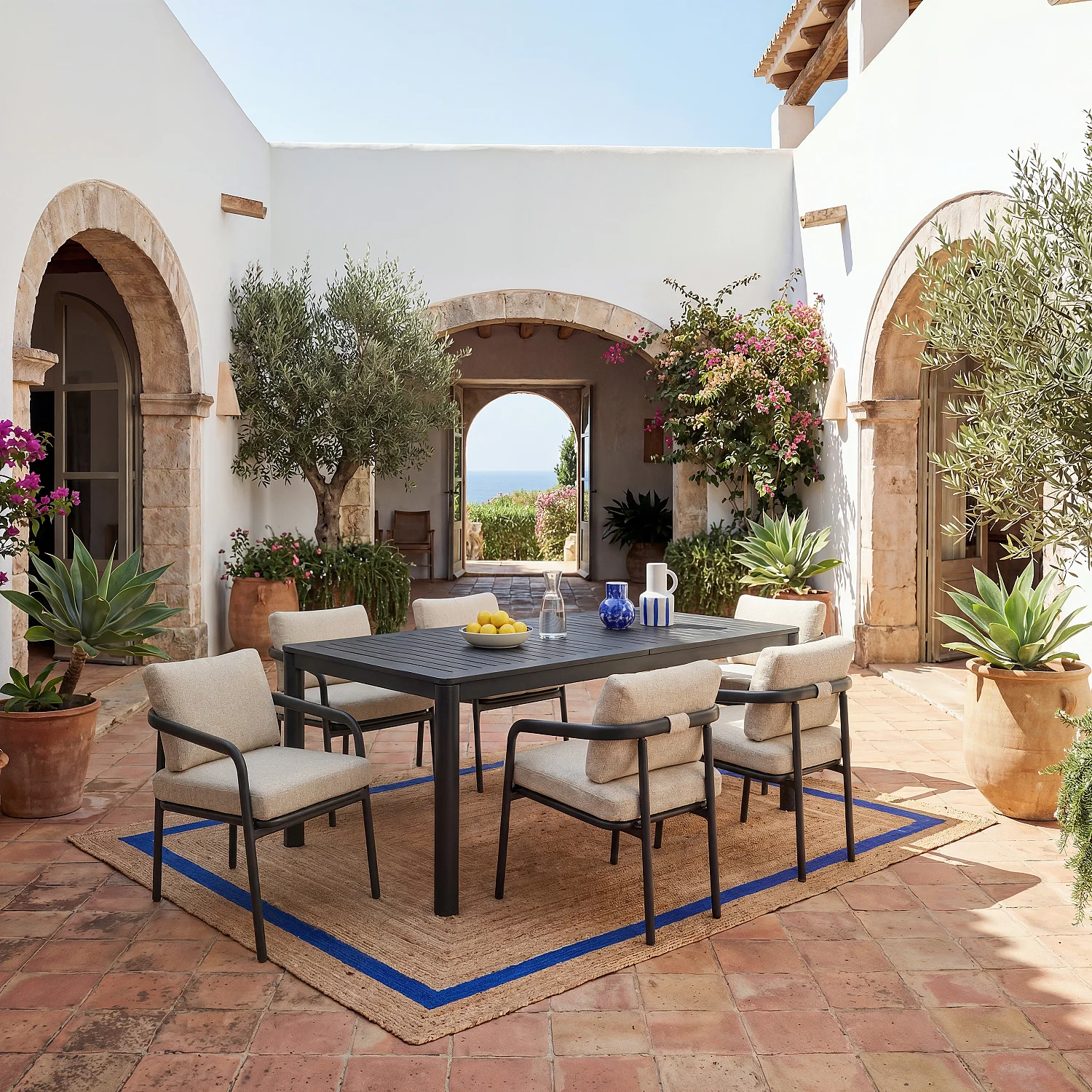 Lot de 2 chaises de jardin en aluminium et tissu tissé déperlant - Beige mélangé et gris anthracite - 1