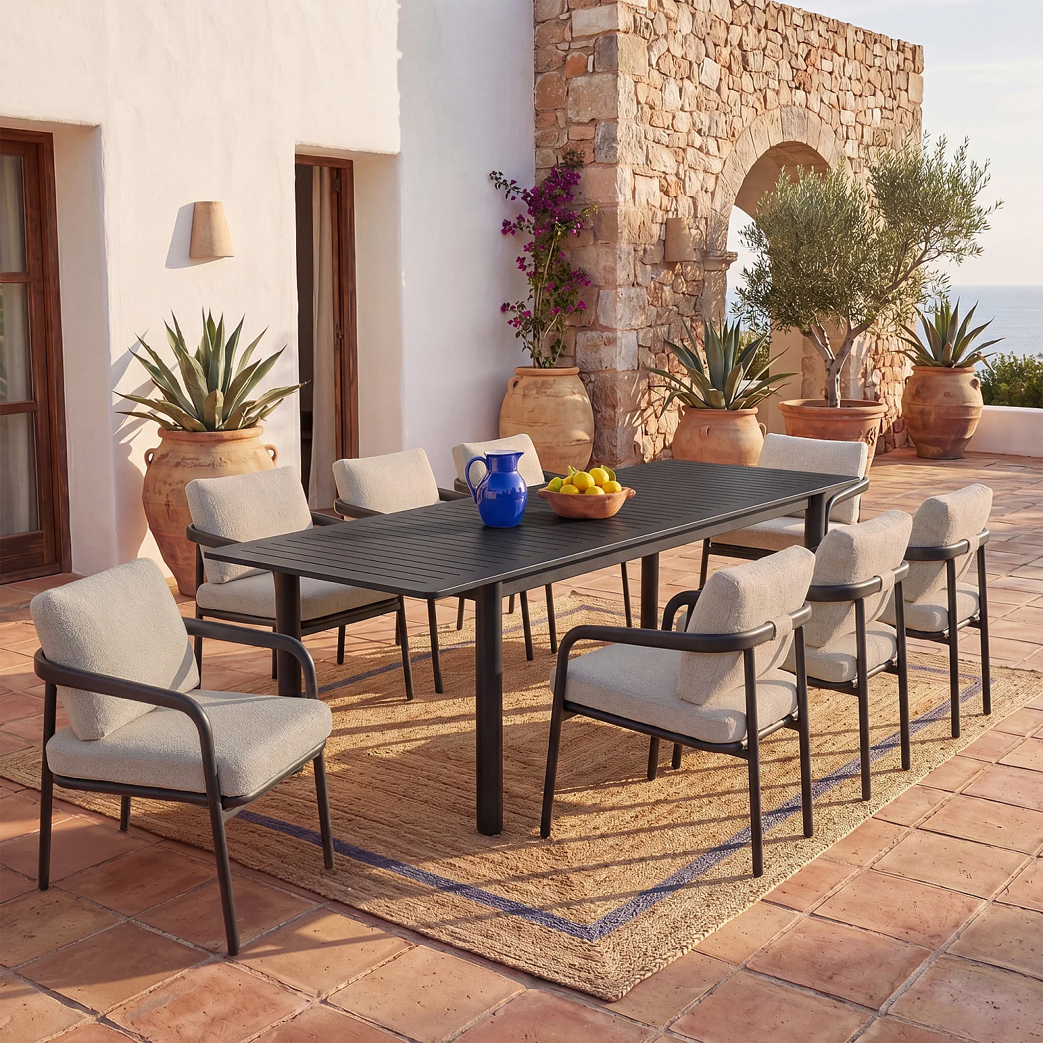 Lot de 2 chaises de jardin en tissu tissé déperlant et aluminium gris anthracite - Beige mélangé - 3