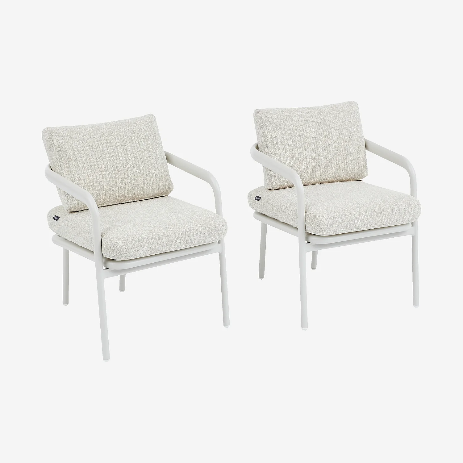 Lot de 2 chaises de jardin en aluminium et tissu texturé déperlant - Crème et blanc cassé - 2