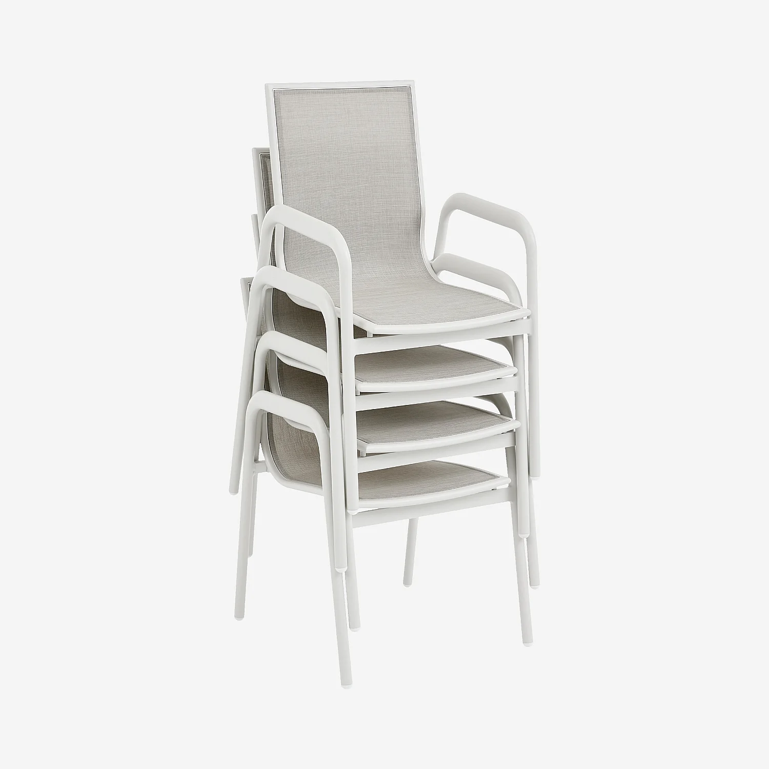 Chaise de jardin en aluminium et tissu déperlant - Gris clair et blanc cassé - 6