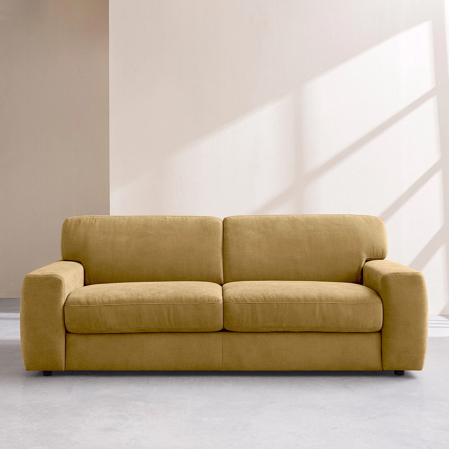 Canapé convertible 2 places - Couchage 140 cm - Matelas 16 cm - Tissu Atrani Jaune moutarde - 1