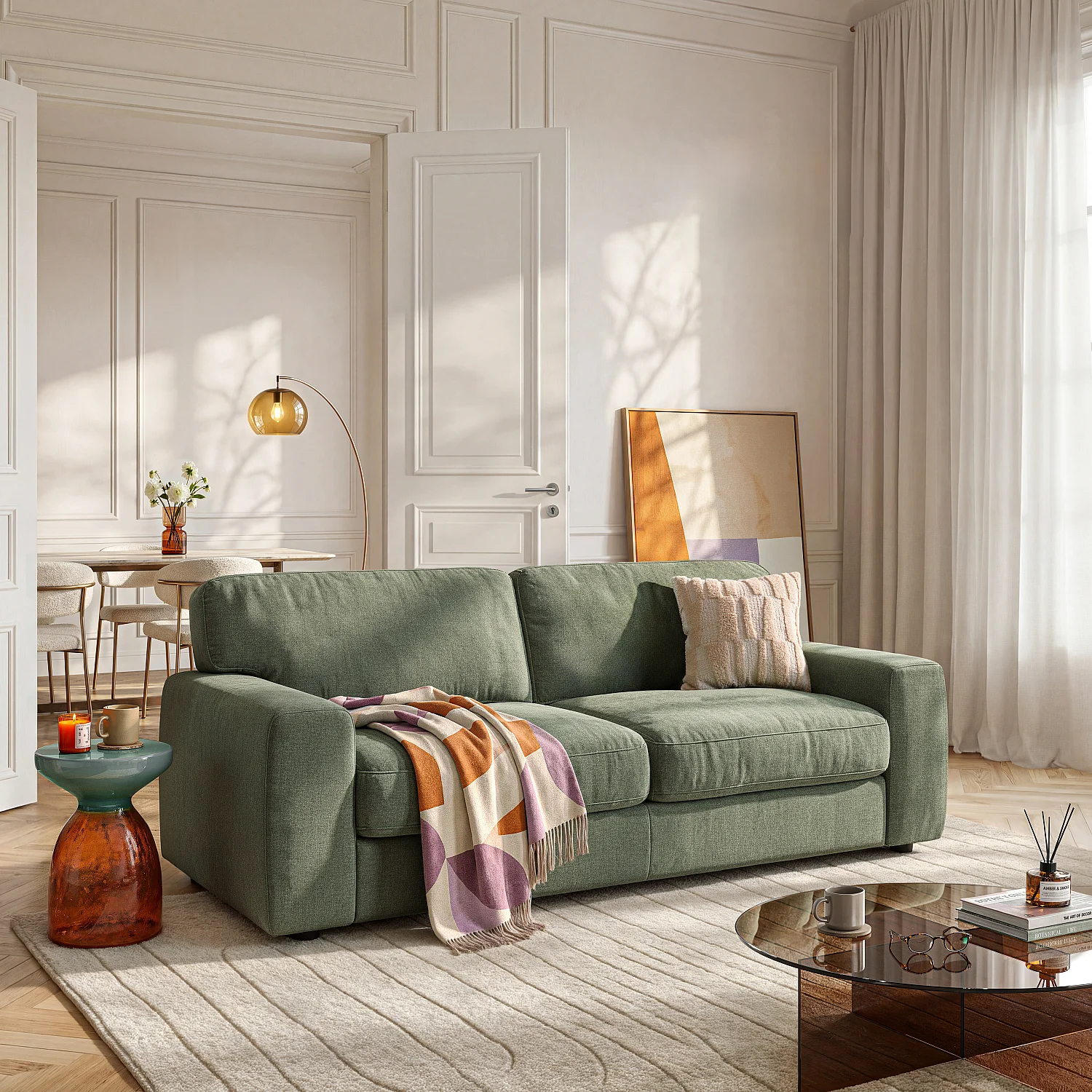 Sovesofa 3-seter – Liggemål 160 cm – Madrass 16 cm – Stoff Atrani – Grangrønn - 1