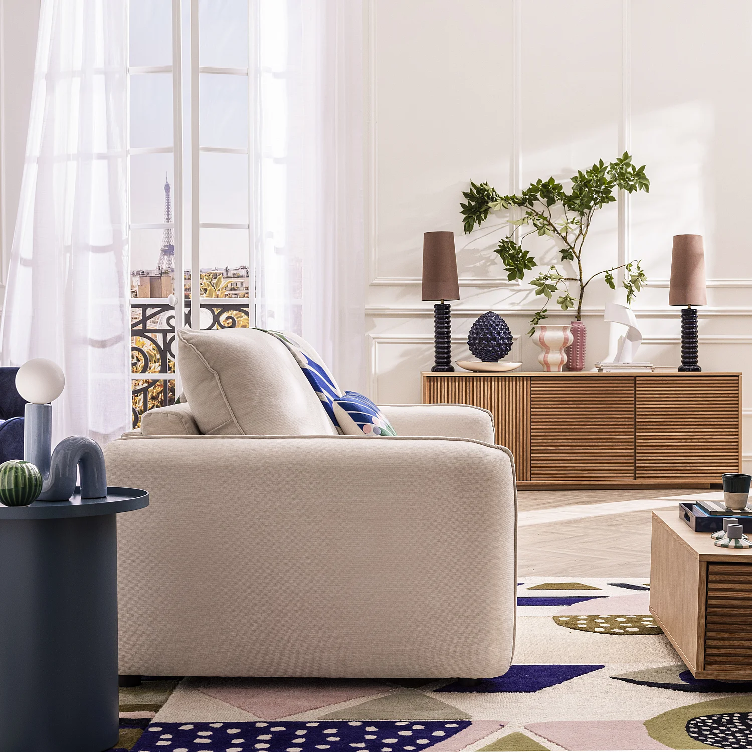 Canapé convertible 2 places - Couchage 140 cm - Matelas 16 cm - Tissu Norcia Écru - 11