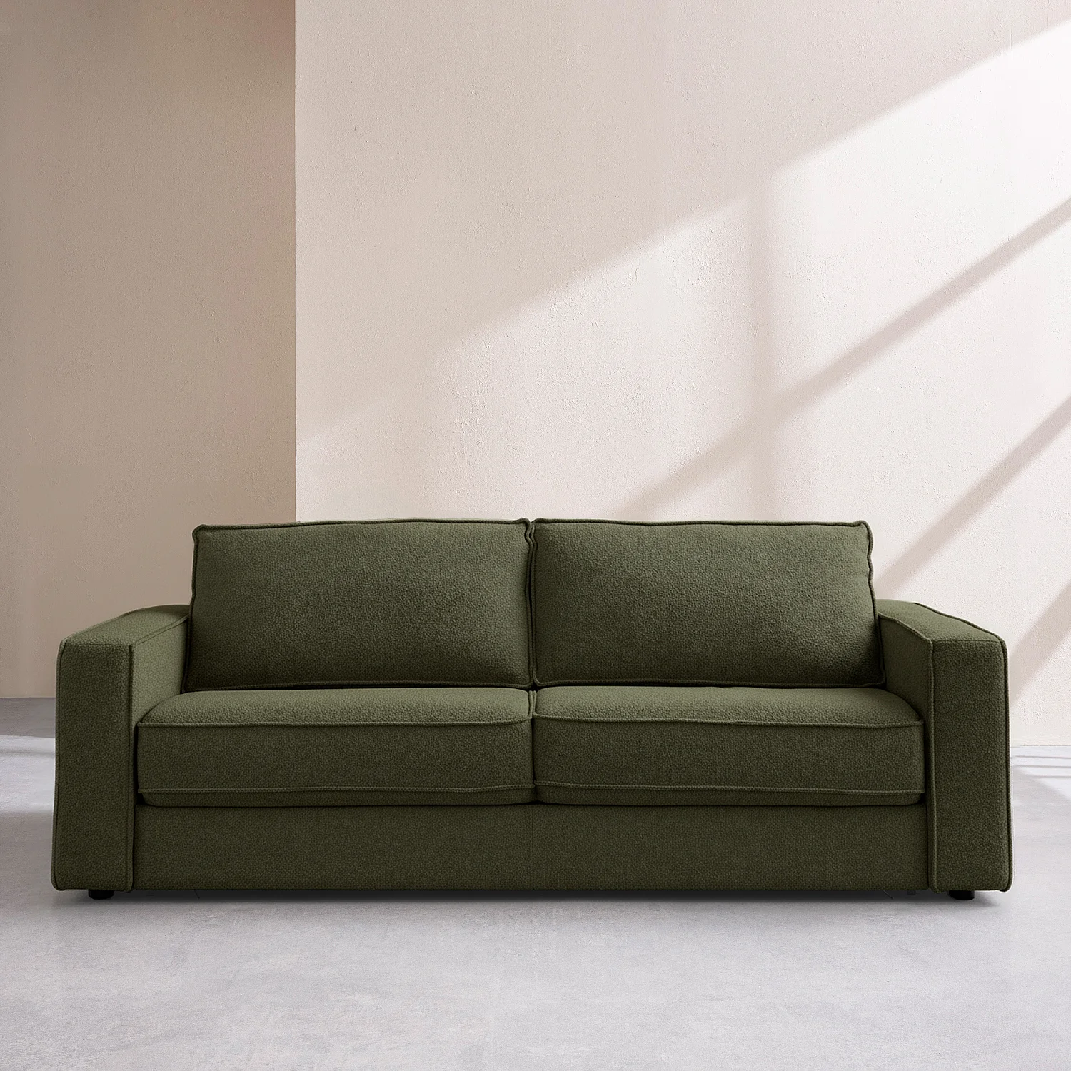 Canapé convertible 2 places - Couchage 140 cm - Matelas 13 cm - Tissu Tolfa Vert kaki - 1