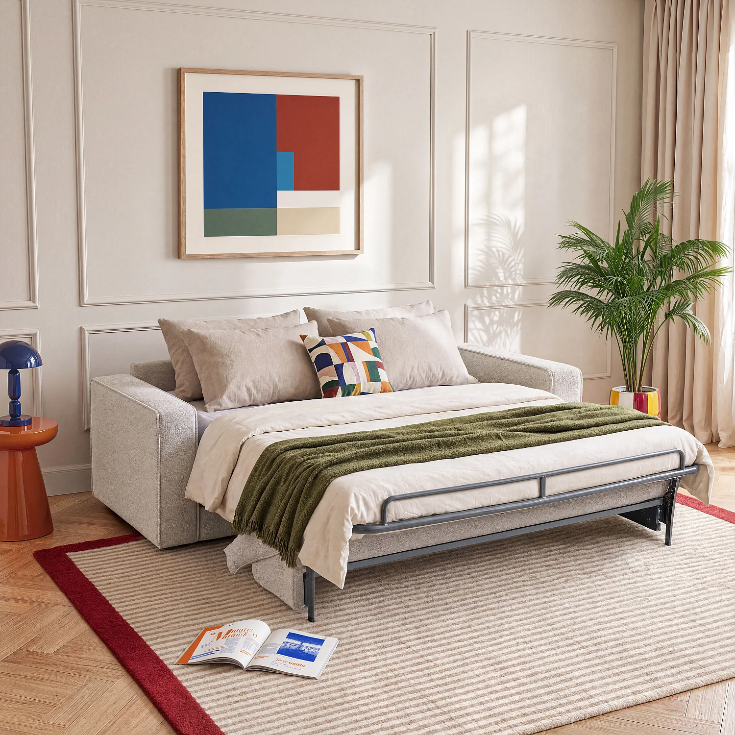 Schlafsofa 3-Sitzer - 160 cm Liegefläche - 16 cm Matratze - Bouclé-Stoff Tolfa - Silbergrau - 5