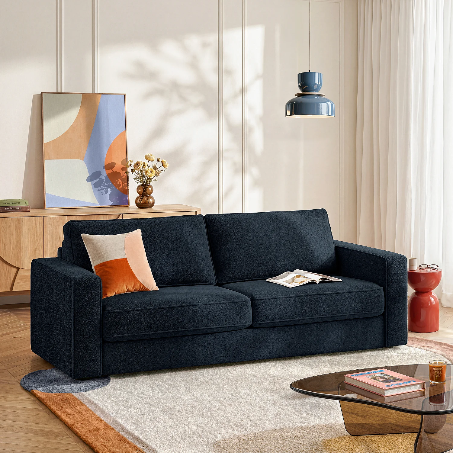 Sovesofa 3-seter – Liggemål 160 cm – Madrass 13 cm – stoff Tolfa – Marineblå - 1