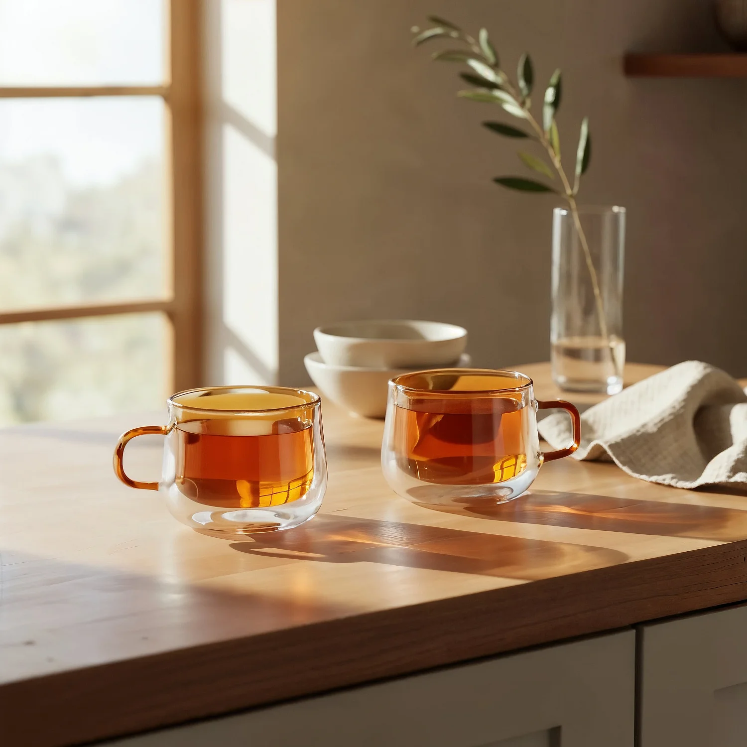 Set med 2 dubbelväggiga glaskoppar med handtag - 22 cl - Orange - 6