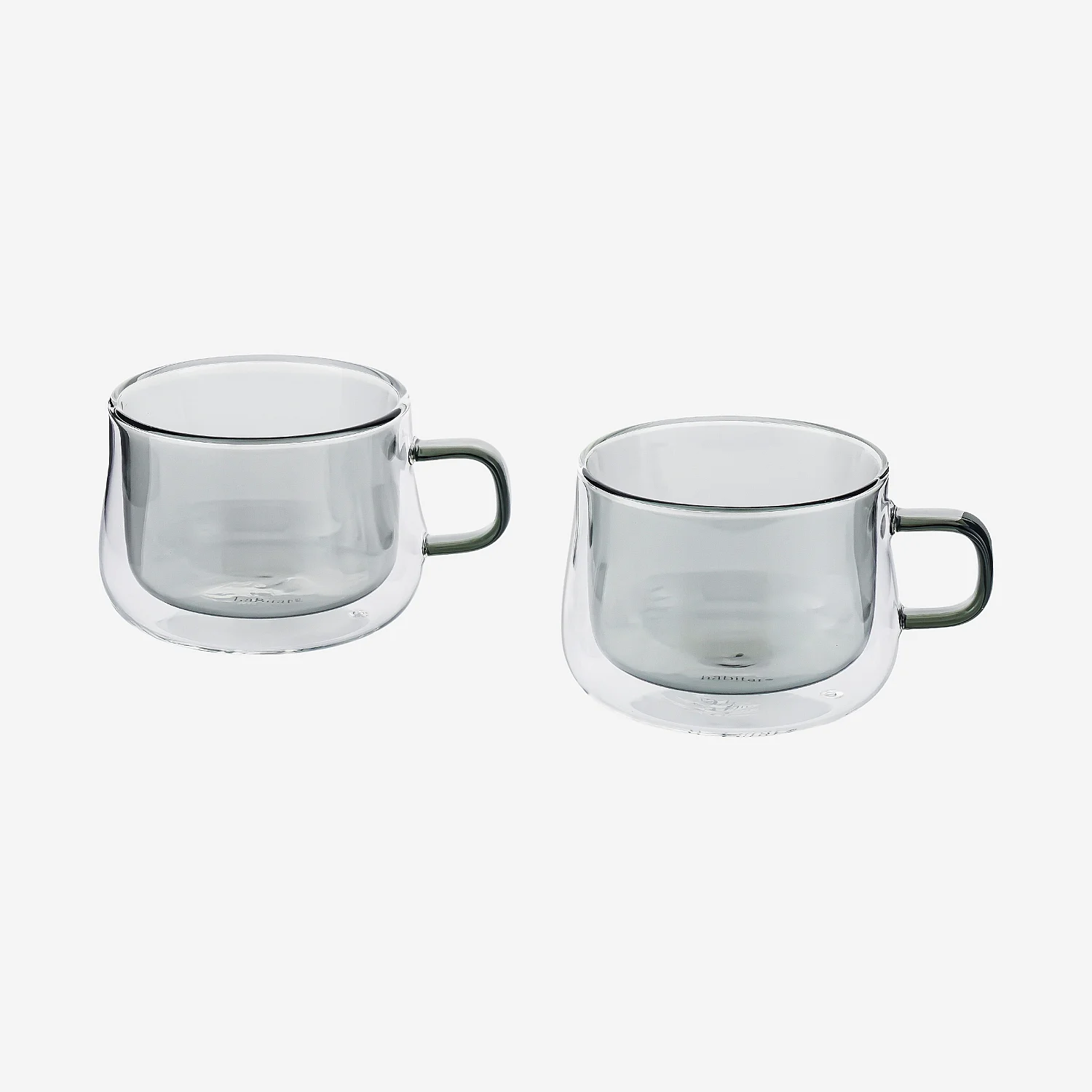 Lot de 2 tasses double paroi en verre avec anse - 22 cl - Gris - 2