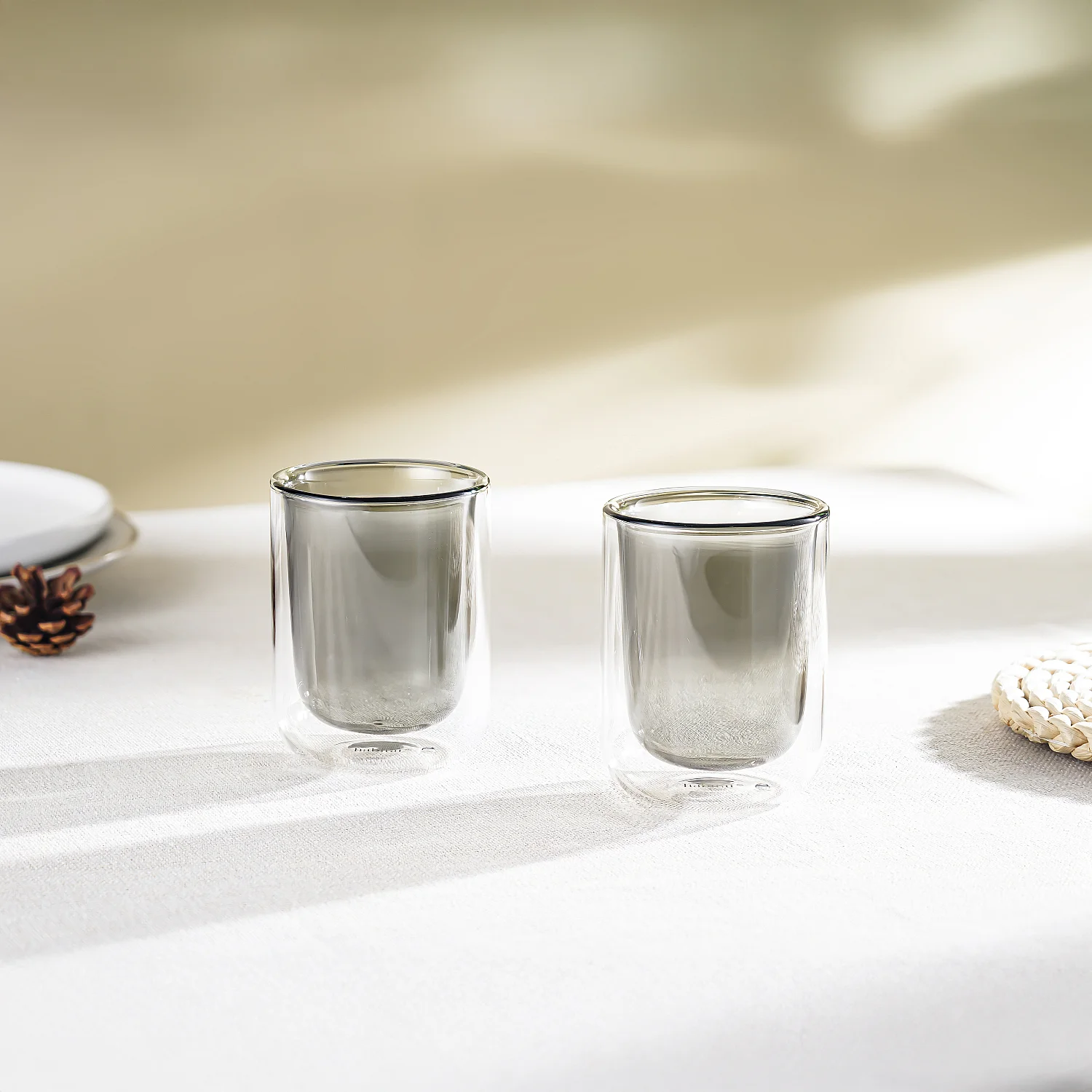 Lot de 2 tasses double paroi en verre - 20 cl  - Gris - 1