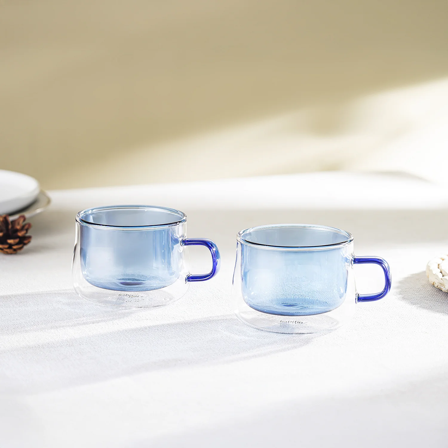 Lot de 2 tasses double paroi en verre avec anse  - 22 cl - Bleu - 1