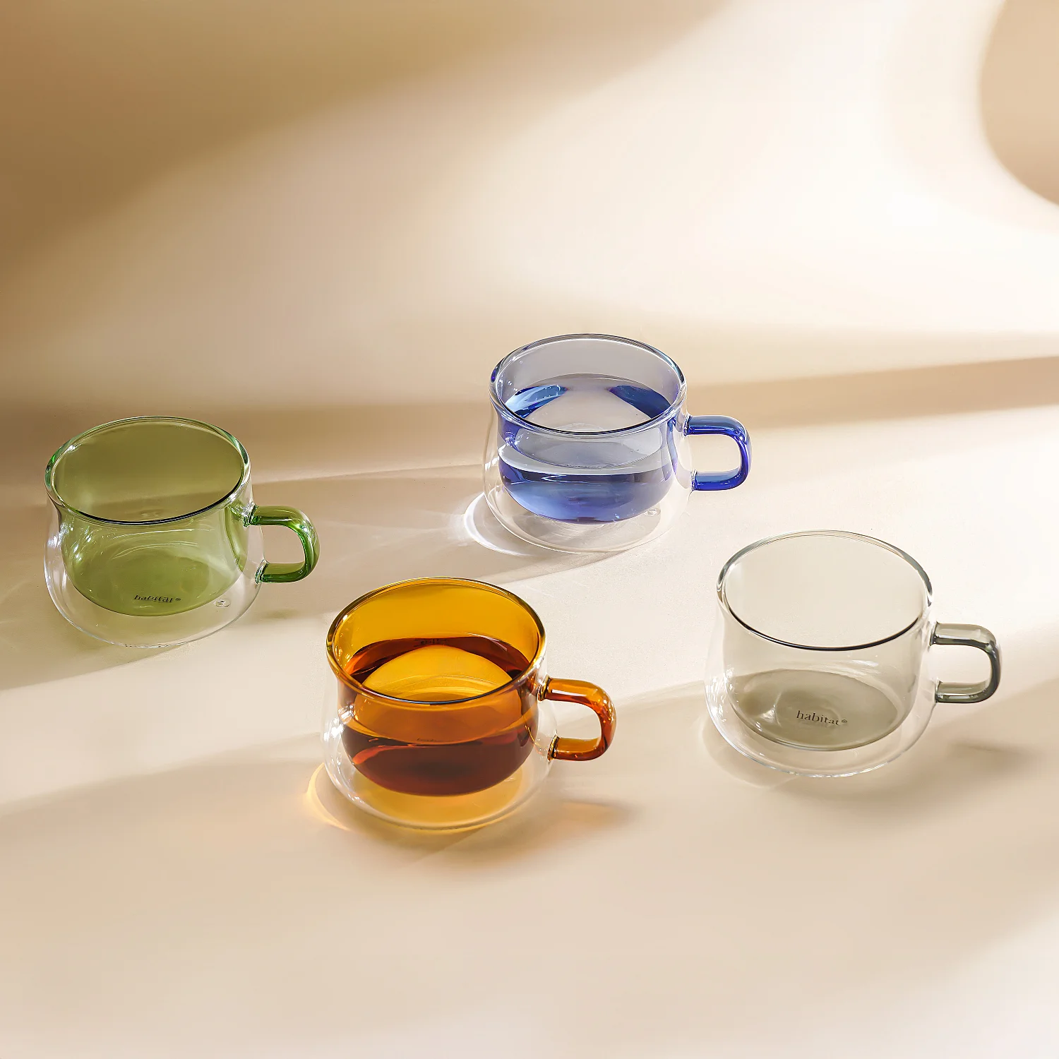 Lot de 2 tasses double paroi en verre avec anse  - 22 cl - Bleu - 6