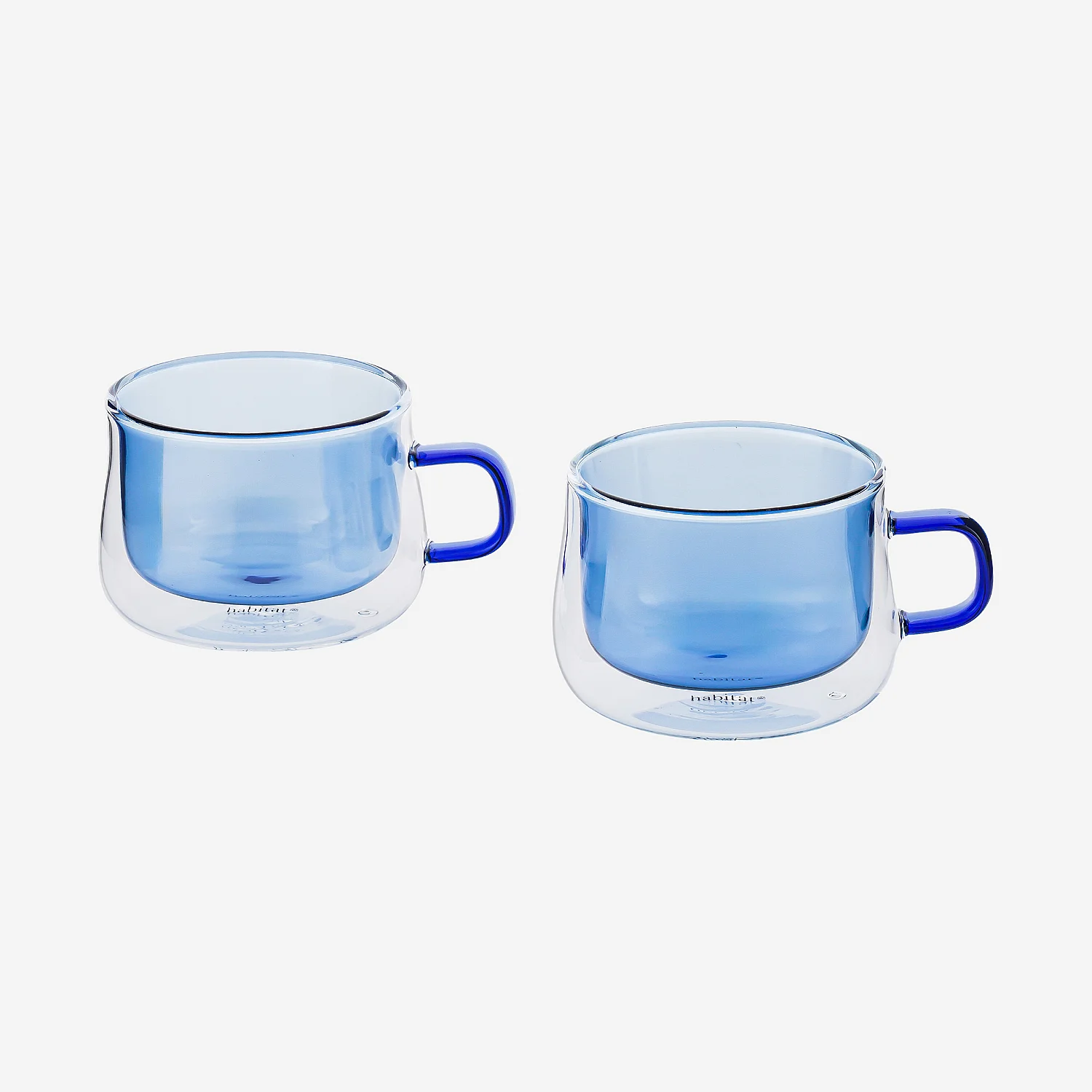 Lot de 2 tasses double paroi en verre avec anse  - 22 cl - Bleu - 2