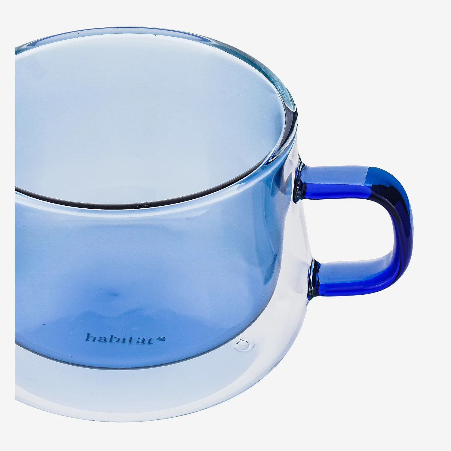 Lot de 2 tasses double paroi en verre avec anse  - 22 cl - Bleu - 7