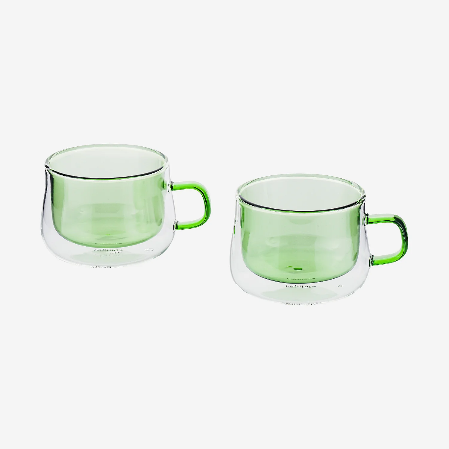 Lot de 2 tasses double paroi en verre avec anse - 22 cl - Vert - 2