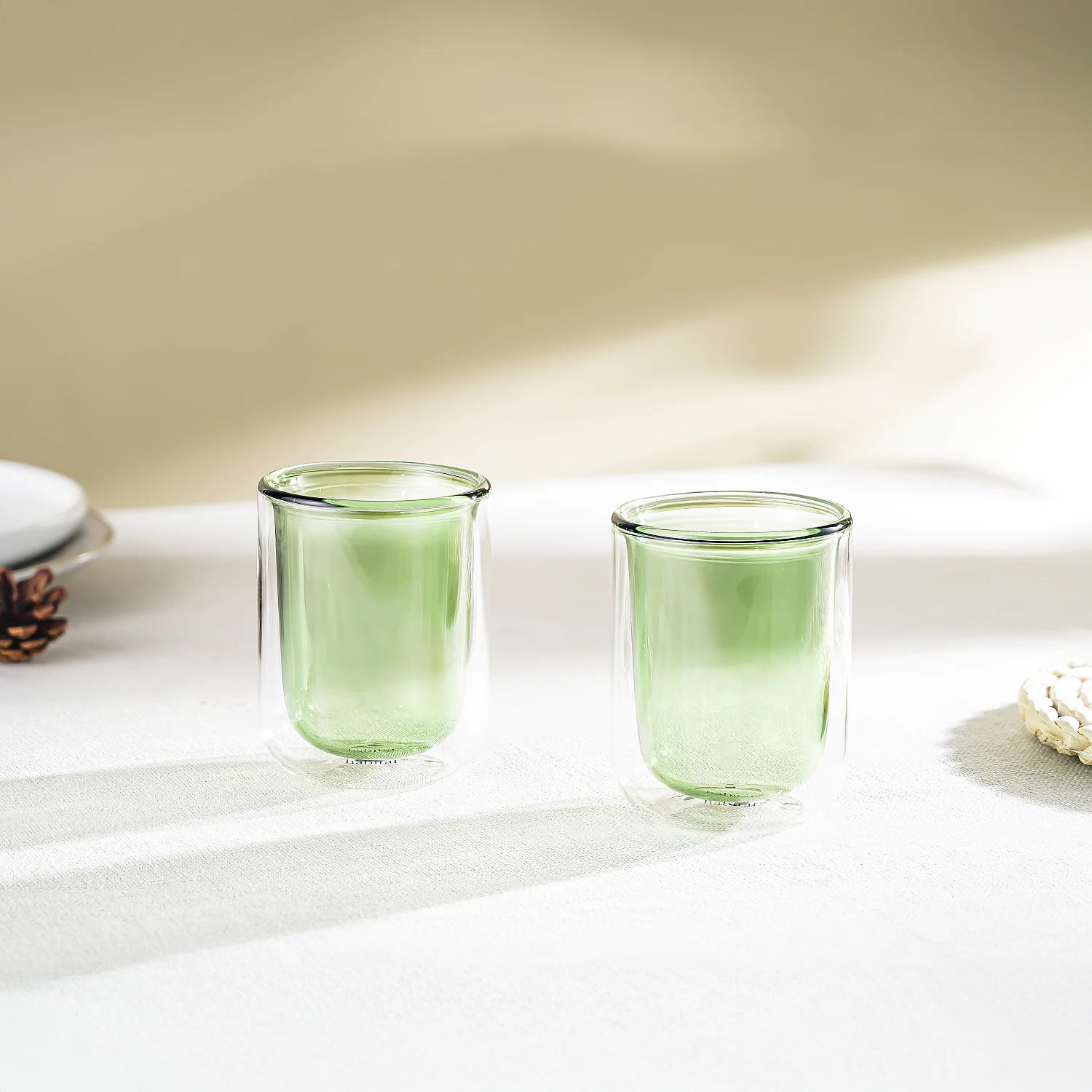Lot de 2 tasses double paroi en verre - 20 cl  - Vert - 1