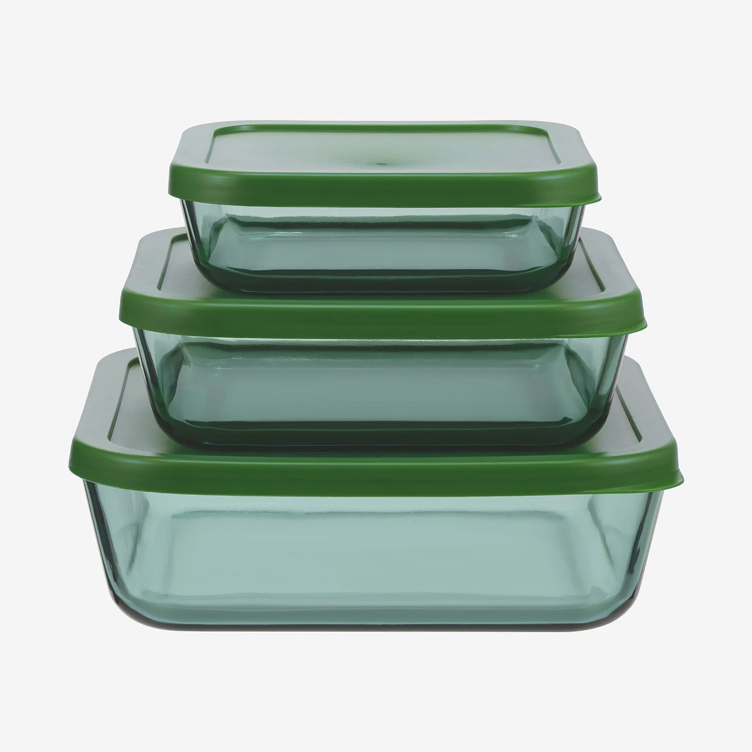 Lot de 3 boîtes de conservation carrées en verre - Vert - 2