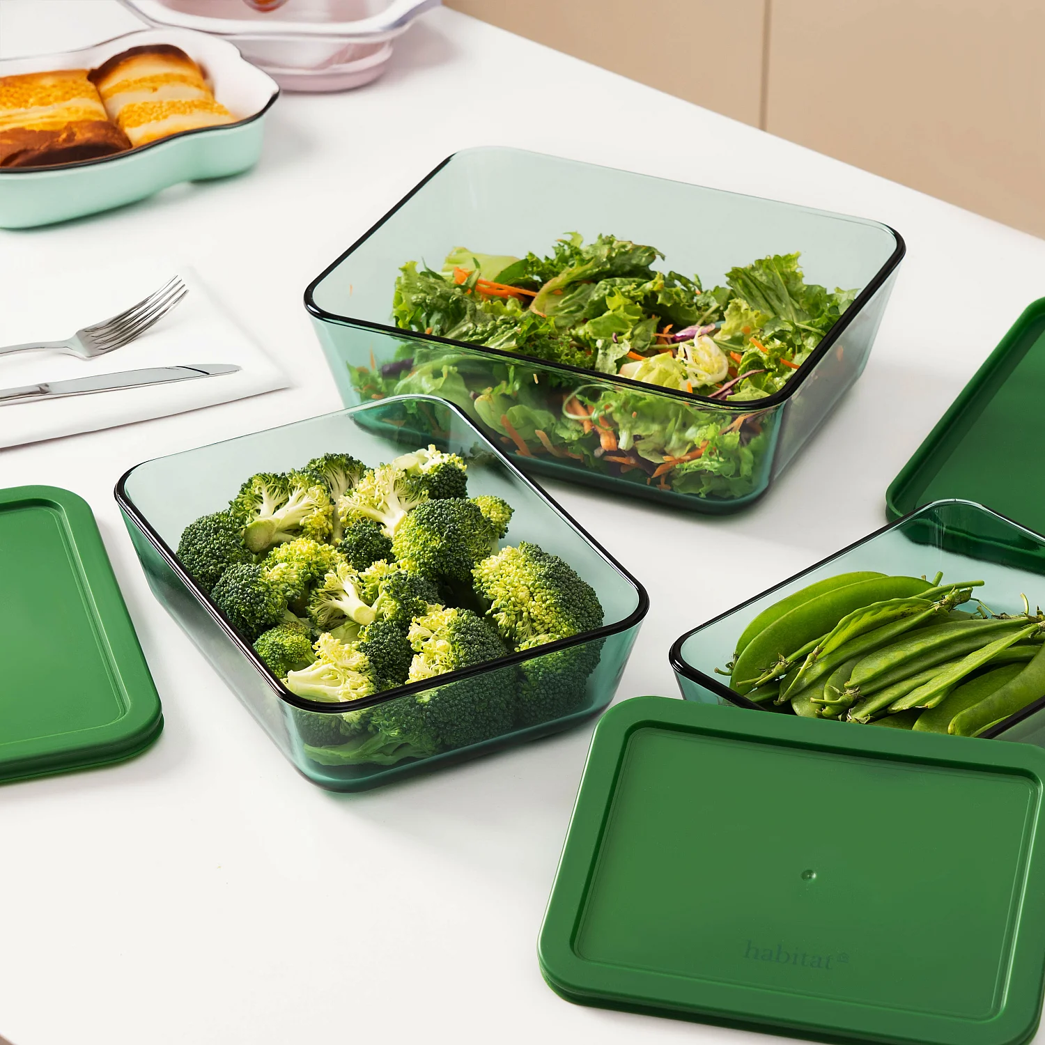 Lot de 3 boîtes de conservation rectangulaires en verre - Vert - 5