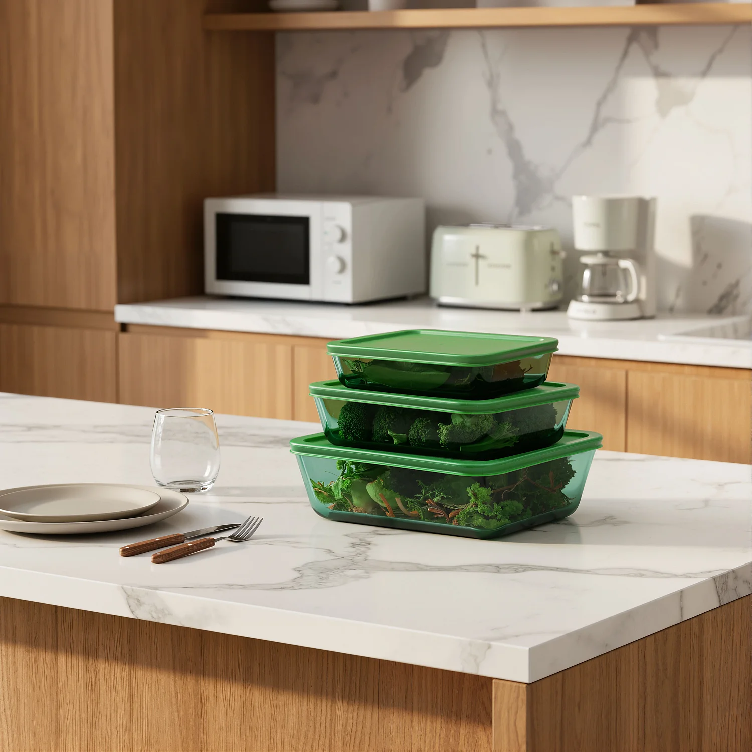 Lot de 3 boîtes de conservation rectangulaires en verre - Vert - 3