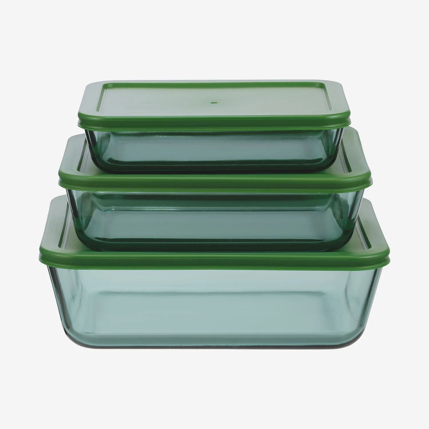 Lot de 3 boîtes de conservation rectangulaires en verre - Vert - 2