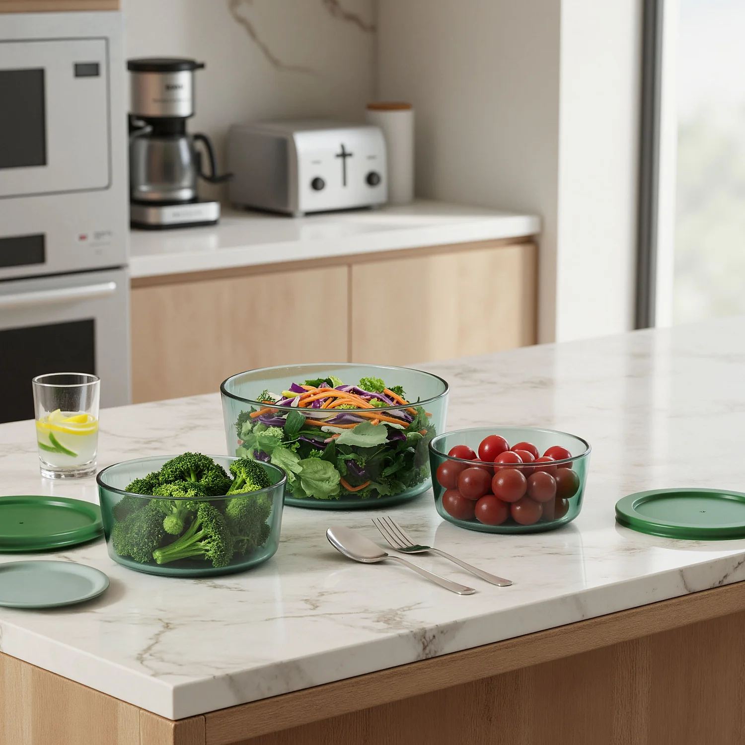 Lot de 3 boîtes de conservation rondes en verre - Vert - 3