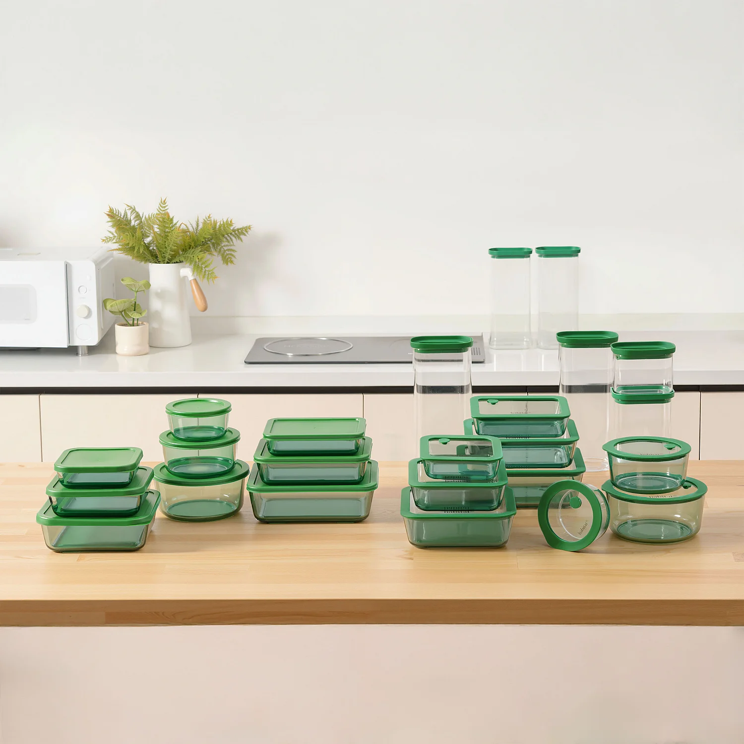 Lot de 3 boîtes de conservation rondes en verre avec couvercle transparent et valve - Vert - 6