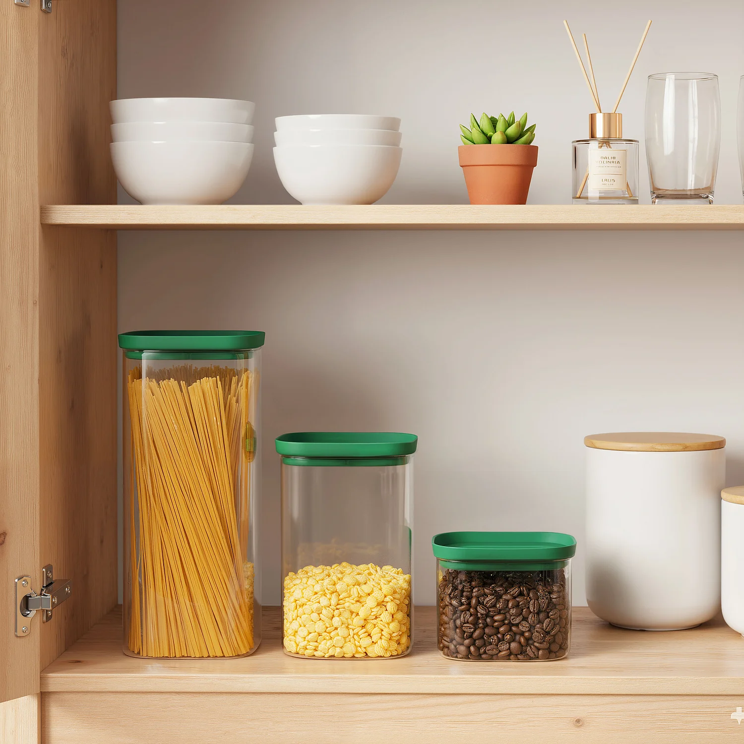 Lot de 3 bocaux de conservation en verre - 60 / 130 / 200 cl - Vert - 1