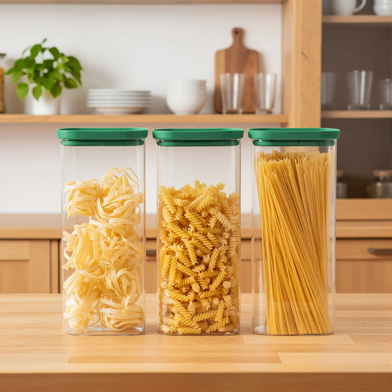 Lot de 3 bocaux de conservation en verre - 200 cl - Vert - 1