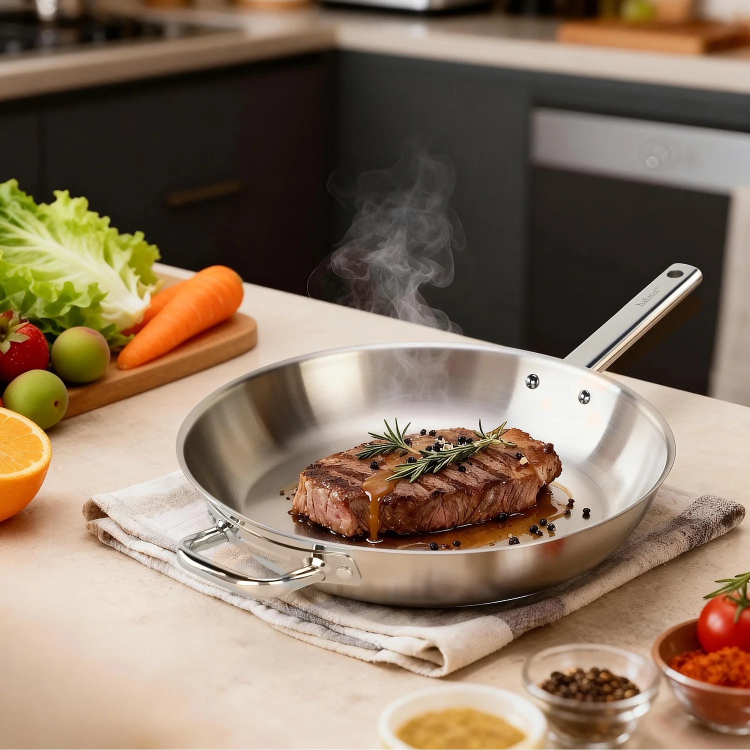 Poêle en acier inoxydable tous feux - 32 cm   - 1